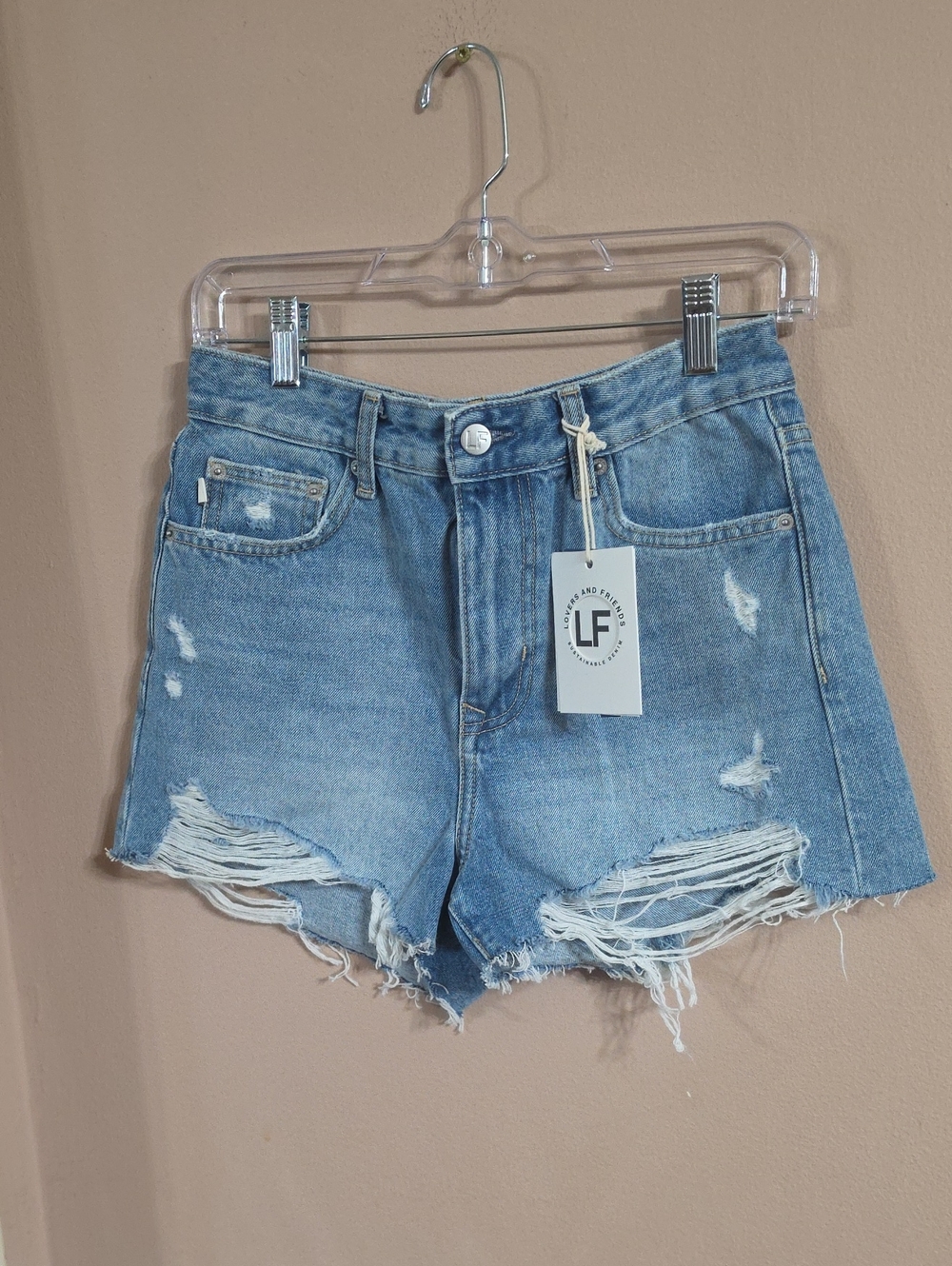 LF Light Blue Distressed Denim Cutoff Shorts